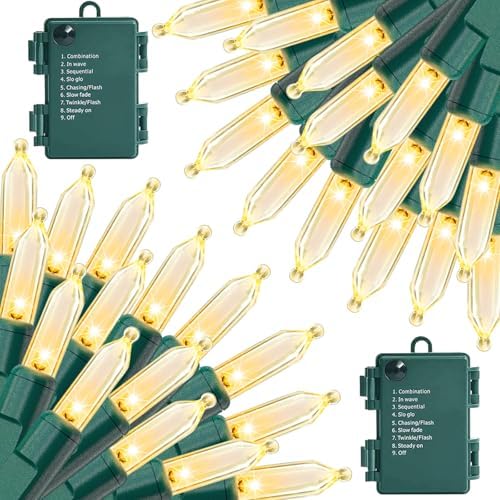2 Pack 100 LED Outdoor Christmas Lights, 35FT Battery Operated Mini String Lights with 8 Modes & Timer Xmas Tree