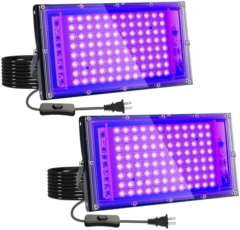 2 Pack 100W UV Black Light, IP65 Waterproof, Glow Party Light, Stage Lighting, Halloween, Body Paint