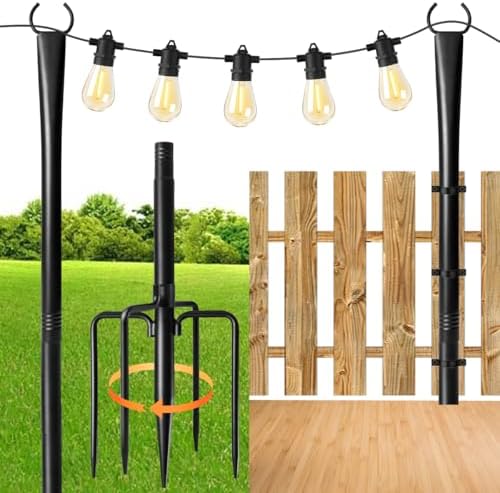 2 Pack 10FT Lighting Hanging Pole for Outside, Waterproof Hardened Metal Outdoor String Light Poles for Patio