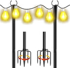 2 Pack 10Ft String Light Poles, Metal Poles with Fork for Outside Lights, Outdoor Metal Light Stand with Fence