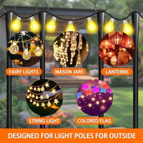 2 Pack 10Ft String Light Poles, Metal Poles with Fork for Outside Lights, Outdoor Metal Light Stand with Fence, alternate