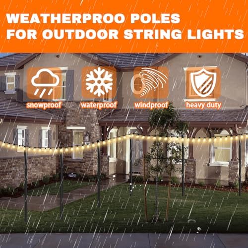 2 Pack 10Ft String Light Poles, Metal Poles with Fork for Outside Lights, Outdoor Metal Light Stand with Fence, alternate