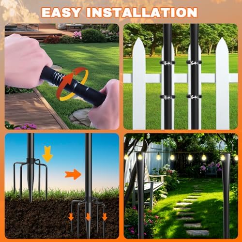2 Pack 10Ft String Light Poles, Metal Poles with Fork for Outside Lights, Outdoor Metal Light Stand with Fence, alternate