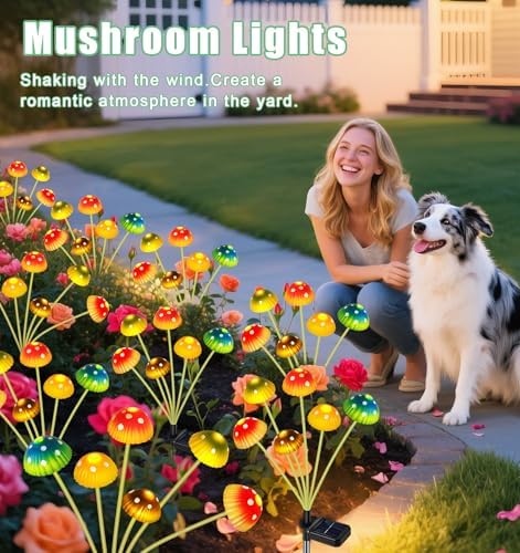 2 Pack 12 LED Solar Mushroom Lights for Outside Outdoor Decor, alternate view 4