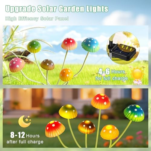 2 Pack 12 LED Solar Mushroom Lights for Outside Outdoor Decor, alternate view 5
