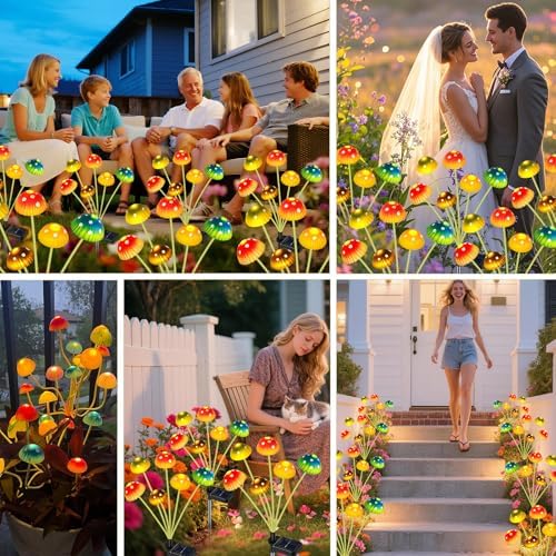 2 Pack 12 LED Solar Mushroom Lights for Outside Outdoor Decor, alternate view 6
