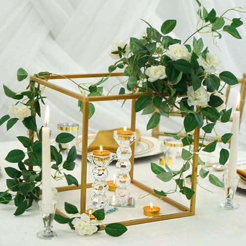 2 Pack 12" Square Gold Wedding Flower Stand Metal Column Stand Geometric Cube Vase in Gold, alternate view 3