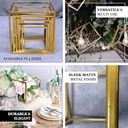 2 Pack 12" Square Gold Wedding Flower Stand Metal Column Stand Geometric Cube Vase in Gold, alternate view 4