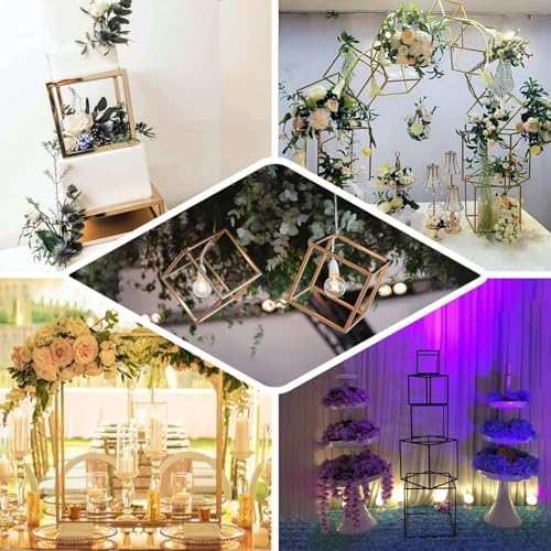 2 Pack 12" Square Gold Wedding Flower Stand Metal Column Stand Geometric Cube Vase in Gold, alternate view 5