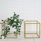 2 Pack 12" Square Gold Wedding Flower Stand Metal Column Stand Geometric Cube Vase in Gold, alternate view 6