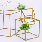 2 Pack 12" Square Gold Wedding Flower Stand Metal Column Stand Geometric Cube Vase in Gold, alternate view 7