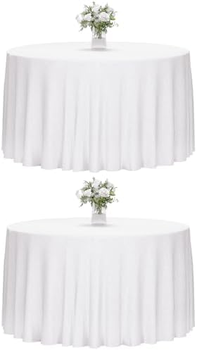 2 Pack 120 Inch Tablecloths Round White Table Cover in White