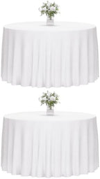 2 Pack 120 Inch Tablecloths Round White Table Cover in White