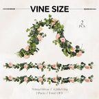 2 Pack 12FT Faux Roses Eucalyptus Garland with Silk Flowers for Table Fireplace Mantel Wedding Party Home Wall, alternate