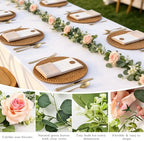 2 Pack 12FT Faux Roses Eucalyptus Garland with Silk Flowers for Table Fireplace Mantel Wedding Party Home Wall, alternate