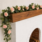 2 Pack 12FT Faux Roses Eucalyptus Garland with Silk Flowers for Table Fireplace Mantel Wedding Party Home Wall, alternate