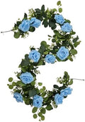 2 Pack 12FT Faux Roses Eucalyptus Garland with Silk Flowers for Table Fireplace Mantel Wedding Party Home Wall