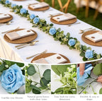 2 Pack 12FT Faux Roses Eucalyptus Garland with Silk Flowers for Table Fireplace Mantel Wedding Party Home Wall, alternate
