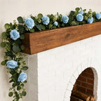 2 Pack 12FT Faux Roses Eucalyptus Garland with Silk Flowers for Table Fireplace Mantel Wedding Party Home Wall, alternate