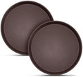 2 Pack 14" Commercial Non-Slip Round Serving Trays, NSF, Brown in Brown