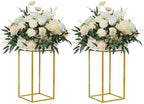 2 Pack 15.75 Inch Gold Wedding Flower Stand Metal Vase Column Stand Geometric Centerpiece Vase for Home Party