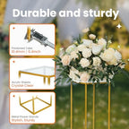 2 Pack 15.75 Inch Gold Wedding Flower Stand Metal Vase Column Stand Geometric Centerpiece Vase for Home Party, alternate view