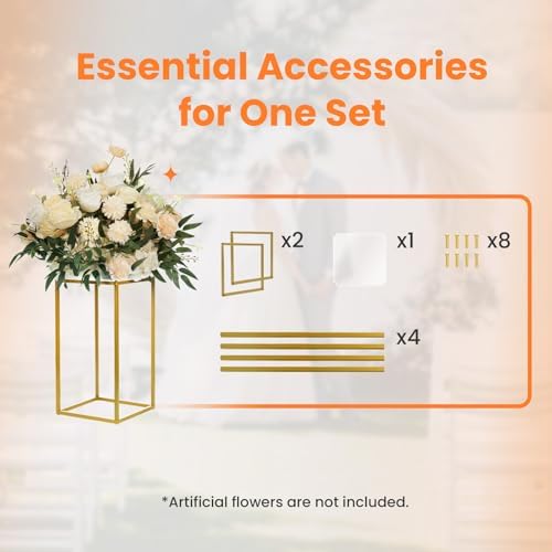 2 Pack 15.75 Inch Gold Wedding Flower Stand Metal Vase Column Stand Geometric Centerpiece Vase for Home Party, alternate view