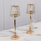 2-Pack 15" Gold Candle Lamp Centerpiece, Elegant Ribbed Glass Shade Votive Holder Set for Wedding Tables &