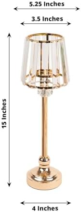 2-Pack 15" Gold Candle Lamp Centerpiece, Elegant Ribbed Glass Shade Votive Holder Set for Wedding Tables &, alternate view 2