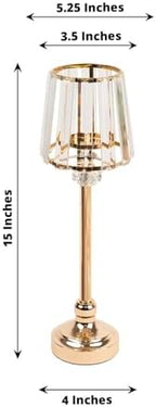 2-Pack 15" Gold Candle Lamp Centerpiece, Elegant Ribbed Glass Shade Votive Holder Set for Wedding Tables &, alternate view 2