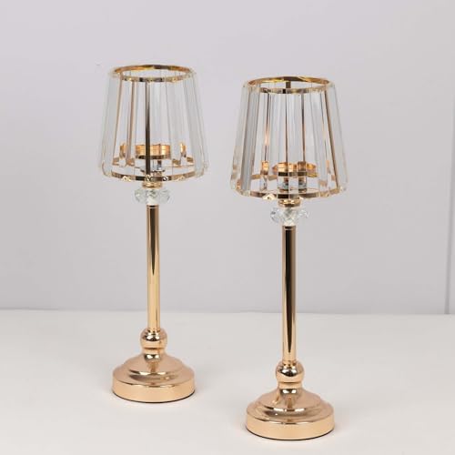 2-Pack 15" Gold Candle Lamp Centerpiece, Elegant Ribbed Glass Shade Votive Holder Set for Wedding Tables &, alternate view 4