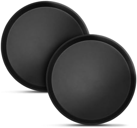 2 Pack 16" Commercial Non-Slip Round Serving Trays, NSF, Black in Black