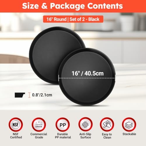 2 Pack 16" Commercial Non-Slip Round Serving Trays, NSF, Black in Black, alternate view 3