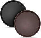 2 Pack 16" Commercial Non-Slip Round Serving Trays, NSF, Black&Brown