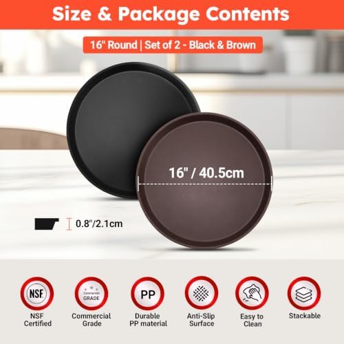2 Pack 16" Commercial Non-Slip Round Serving Trays, NSF, Black&Brown, alternate view 4