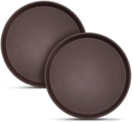 2 Pack 16" Commercial Non-Slip Round Serving Trays, NSF, Brown in Brown