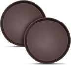 2 Pack 16" Commercial Non-Slip Round Serving Trays, NSF, Brown in Brown