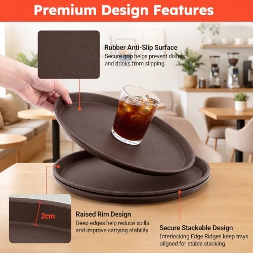 2 Pack 16" Commercial Non-Slip Round Serving Trays, NSF, Brown in Brown, alternate view 2