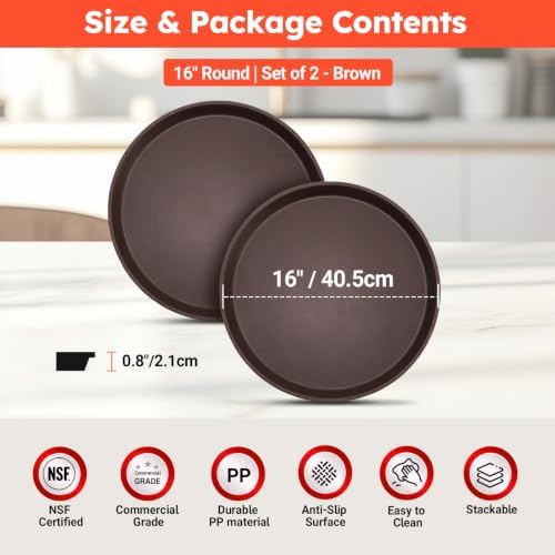 2 Pack 16" Commercial Non-Slip Round Serving Trays, NSF, Brown in Brown, alternate view 3
