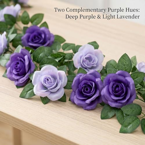2 Pack 16FT Artificial Rose Garland - Dual Tone Light/Dark Purple, alternate view 3