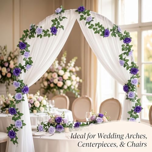 2 Pack 16FT Artificial Rose Garland - Dual Tone Light/Dark Purple, alternate view 5
