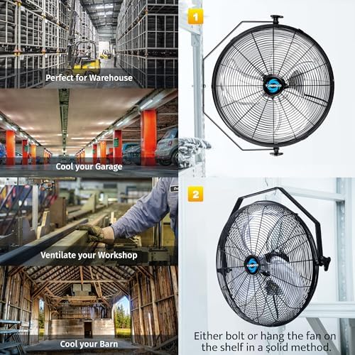 2 Pack 18 Inch High Velocity Industrial Wall Fan with TEAO Enclosure Motor - 4000 CFM - 3 Speed - 6.5 FT Cord, alternate view
