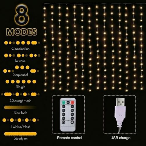 2 Pack 195LED Curtain Tapestry Backdrop String Lights, alternate view 3