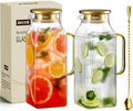 2 Pack 2.2 Liter/75 oz Square Classic Stripes Glass Pitcher with Lid, Gold in Gold