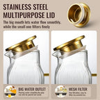 2 Pack 2.2 Liter/75 oz Square Classic Stripes Glass Pitcher with Lid, Gold in Gold, alternate view 5