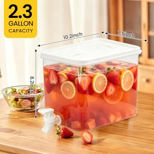 2 Pack 2.3 Gallon Drink Dispenser for Fridge with Spigot, Beverage Container Leak Proof Lids Filter Screen, alternate view 3