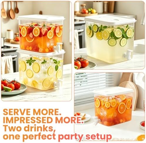 2 Pack 2.3 Gallon Drink Dispenser for Fridge with Spigot, Beverage Container Leak Proof Lids Filter Screen, alternate view 5