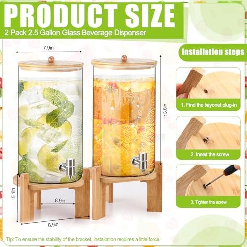2 Pack 2.5 Gallon Glass Drink Dispensers for Parties, alternate view 3