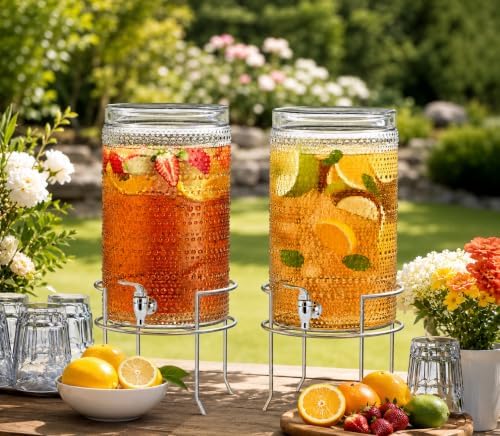 2 PACK-2 Gallon Glass Drink Dispensers for Parties, Hobnail Drink Dispenser, Beverage Dispenser with Stand and, alternate