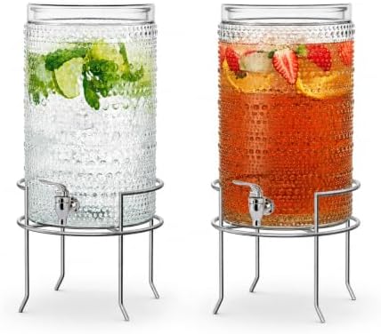 2 PACK-2 Gallon Glass Drink Dispensers for Parties, Hobnail Drink Dispenser, Beverage Dispenser with Stand and, alternate